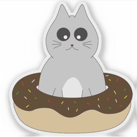 Zoe Kat Sticker; Kitten Vast in Donut Sticker (Voorkant)