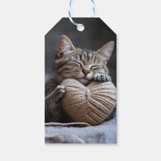 Zoe Kat Tabby Kitten Garens Hart Valentijn Van Voo Cadeaulabel (Voorkant)