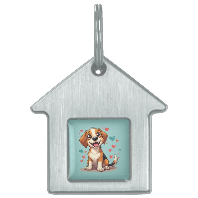 Zoe Kawaii Beagle met Hartjes Speelse Hond Huisdieren Naamplaatje (Voorkant)