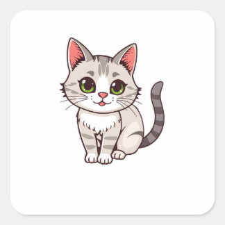 Zoe Kawaii Grijze Kat Aangepaste Vierkante Sticker
