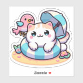 Zoe kawaii kat op het strand sticker (Vel)