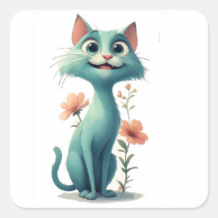 Zoe Kitten Met Bloemen En Liefdes Hartjes Schattig Vierkante Sticker