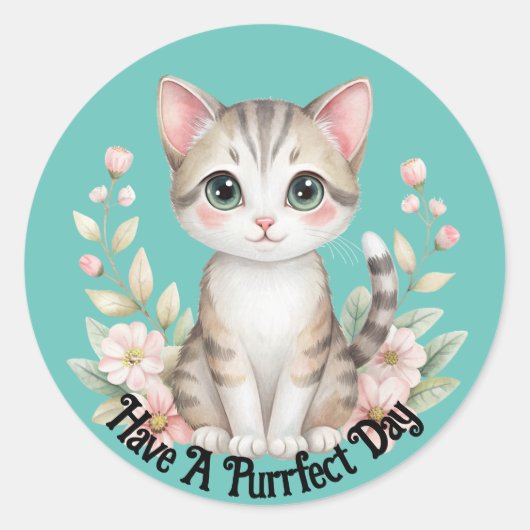 Zoe Kitten Met Bloemen Sticker (Voorkant)