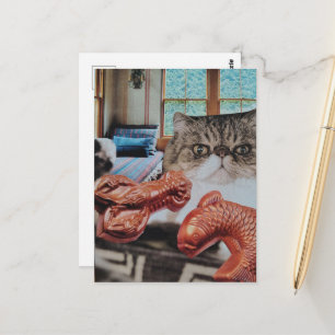 Zoe Kitten Met Kreeft en Vis Collage Briefkaart
