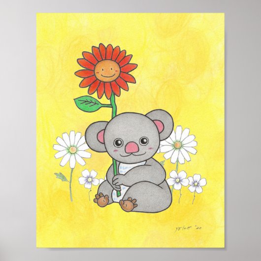 Zoe Koala en bloemen dieren kinderkamer poster (Voorkant)
