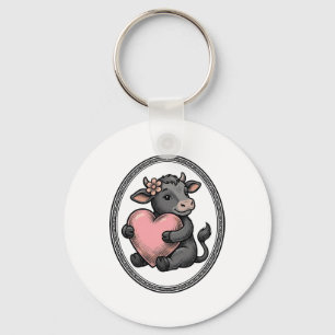 Zoe Koe Hart Vintage Gravure Boerderij Shirt Sleutelhanger