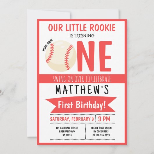 Zoe moderne honkbal lint kinderen 1e verjaardag kaart (Voorkant)