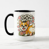 Zoe Moeder Corgi Sticker Kawaii Bloem,Hart kunst Mok (Links)