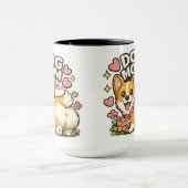 Zoe Moeder Corgi Sticker Kawaii Bloem,Hart kunst Mok (Midden)