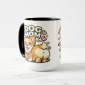 Zoe Moeder Corgi Sticker Kawaii Bloem,Hart kunst Mok (Voorkant links)