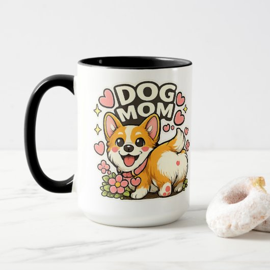 Zoe Moeder Corgi Sticker Kawaii Bloem,Hart kunst Mok (Met donut)