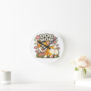 Zoe Moeder Corgi Sticker Kawaii Bloem,Hart kunst Ronde Klok