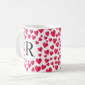Zoe Monogram Rode Harten Aangepaste Monogram Koffiemok (Voorkant links)