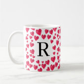 Zoe Monogram Rode Harten Aangepaste Monogram Koffiemok (Links)