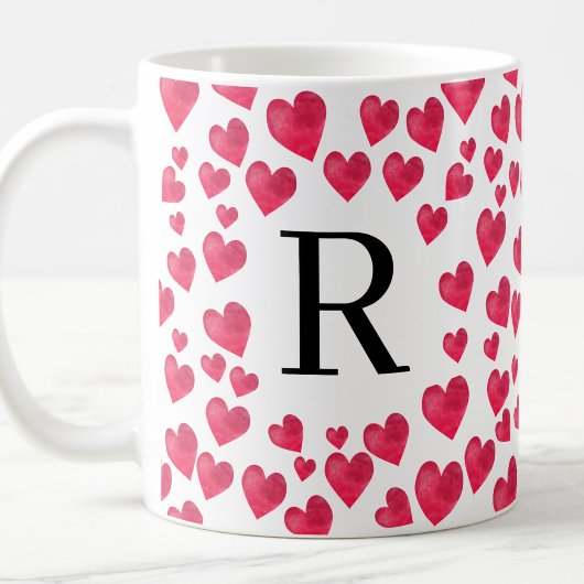 Zoe Monogram Rode Harten Aangepaste Monogram Koffiemok