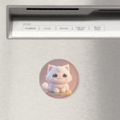 Zoe Mooie Ogen Pluizige Witte Kitten Magneet (Insitu (Vaatwasser))