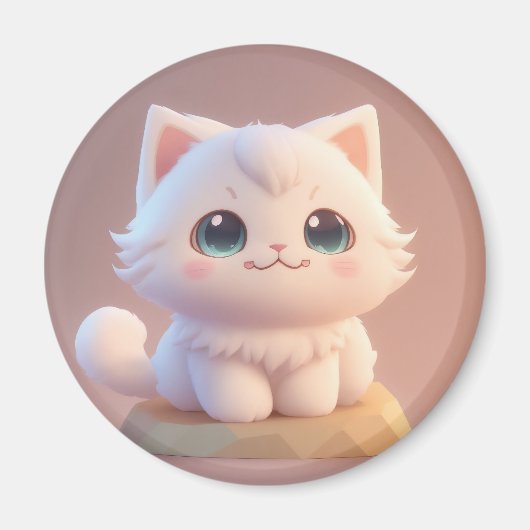 Zoe Mooie Ogen Pluizige Witte Kitten Magneet (Voorkant)