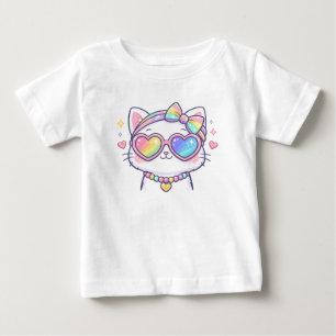 Zoe Mooie Regenboogkat Met Hart Bril Baby Shirt