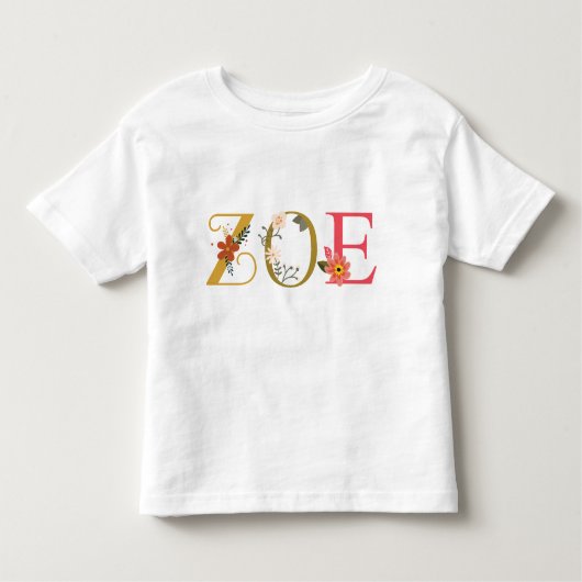 ZOE Naam Kunst Met Geborduurde Bloemen Kinder Shirts (Voorkant)