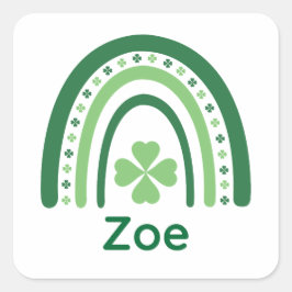 Zoe Name Clover Boho Rainbow Vierkante Sticker