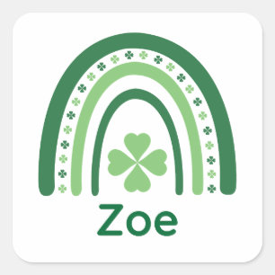 Zoe Name Clover Boho Rainbow Vierkante Sticker