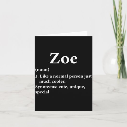 Zoe Name Definition Funny D Kaart (Voorkant)