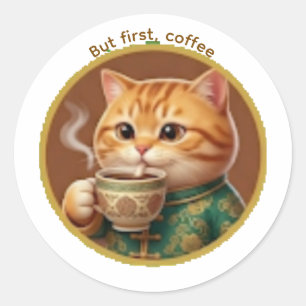 Zoe Oranje Kat Drinkt Thee Koffie Sticker