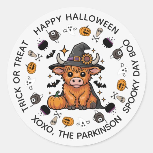 Zoe Rund Sticker – Halloween Boerderij Ontwerp (Voorkant)