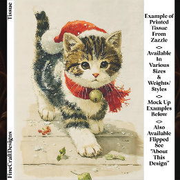 Zoe Vintage Tabby Kitten Kerstman Hoed EA8R Decoup Tissuepapier