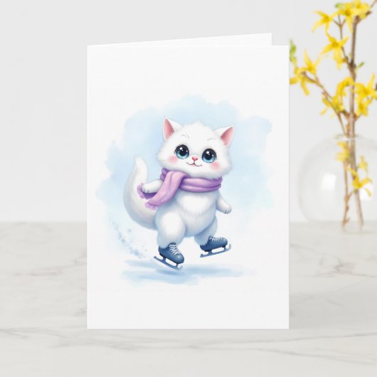 Zoe Winter Wit Kittenschaats Blank Vouwbaar Kaart (Gele Bloem)