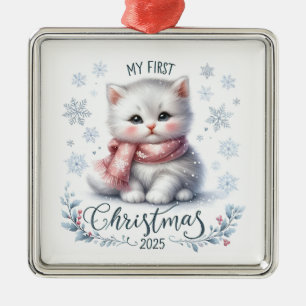 ZOE WIT KATTEN VOOR EERSTE KERSTMIS METALEN ORNAMENT