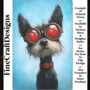Zoe Zacht Zwarte Hond Hart Bril BW8 Decoupage Tissuepapier