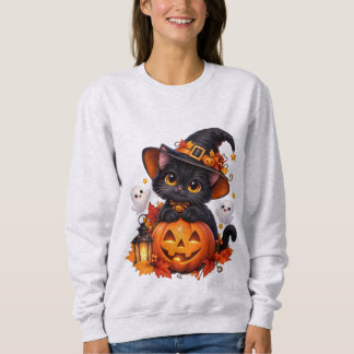 Zoe Zwart Kat Halloween Pompoen Basic Trui