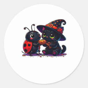 Zoege Ladybug en Zwarte Kat Halloween Klassieke T- Ronde Sticker