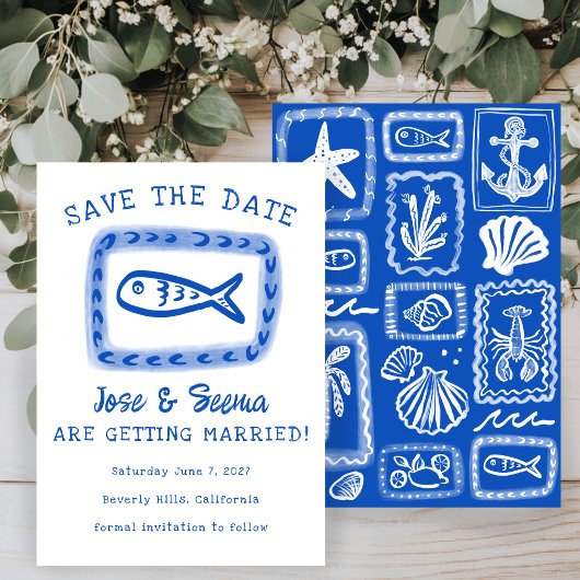 Zoei Vis Handgetekende Zoete Strand Custom Save The Date