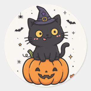Zoei Zwart Kat Pompoen Heks Halloween Sticker