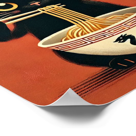 Zoei zwart katje dat Ramen eet Kawaii Noedelmuur Poster (Hoek)