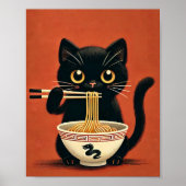 Zoei zwart katje dat Ramen eet Kawaii Noedelmuur Poster (Voorkant)