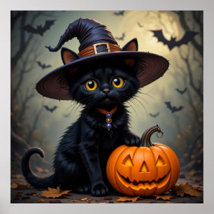 Zoei Zwarte Kat Heksenhoed Griezelige Halloween Poster