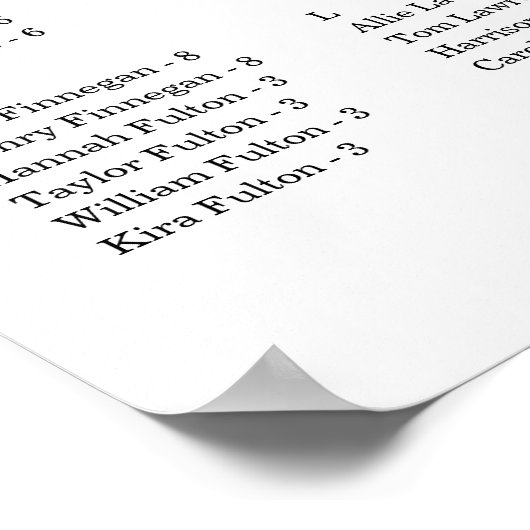 Zoek de alfabetische zetelkaart van uw zitplaats poster (Hoek)