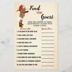 Zoek de gast AA Fireman Baby shower Game Kaart