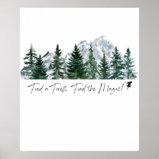 Zoek een bos. Zoek de magie! Digitale afdruk Poster