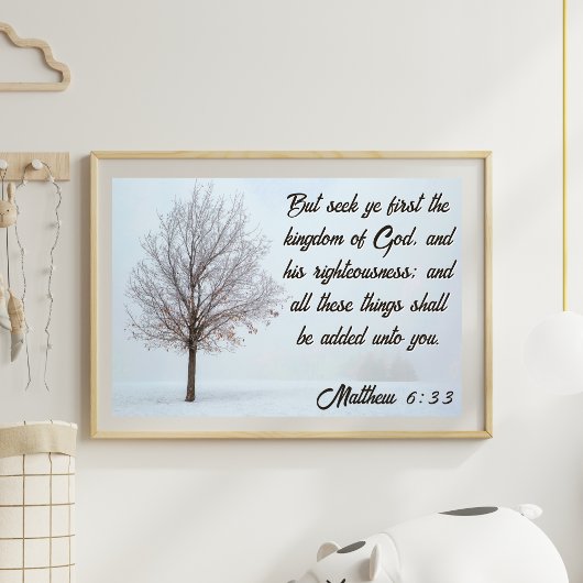Zoek eerst het Koninkrijk Winter Boom Landschap Poster