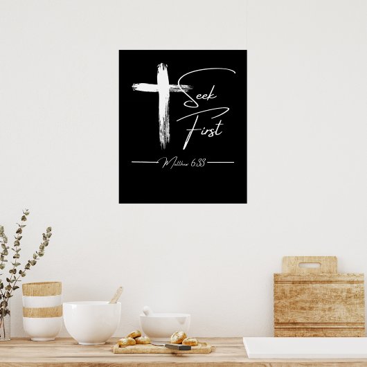 Zoek eerst – Mattheüs 6:33 Poster (Keuken)