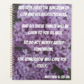 Zoek eerst Matthew 6:33-34 Bijbelversie Planner (Voorkant)