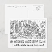 Zoek en kleur kerstscène feestdagenkaart (Voorkant / Achterkant)