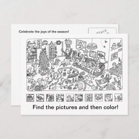 Zoek en kleur kerstscène feestdagenkaart (Voorkant / Achterkant)