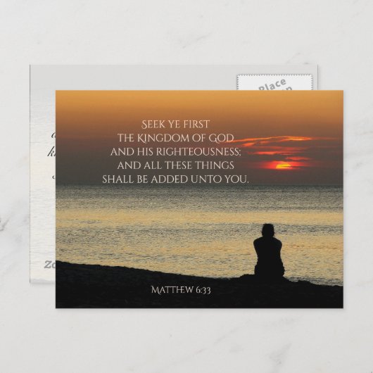 Zoek het eerste Koninkrijk van God, Matthew 6:33 O Briefkaart (Voorkant / Achterkant)