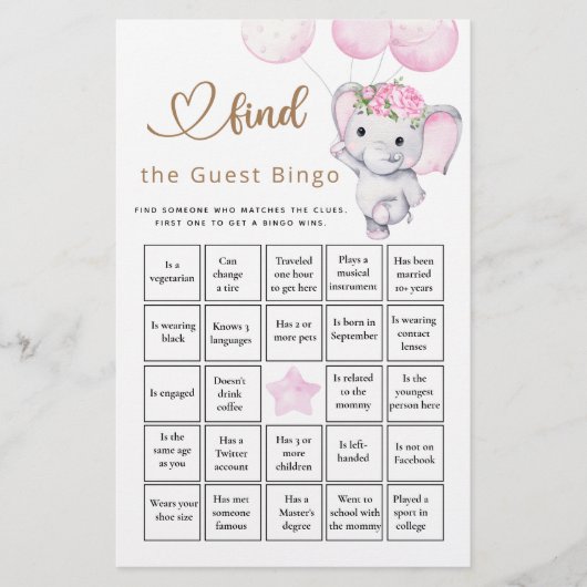 Zoek het ganzenmeisje van het gastbingo Elephant & (Voorkant)