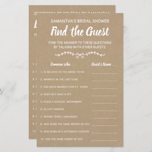 Zoek het gastenengels spaanse vrijgezellenfeest sp (Voorkant / Achterkant)